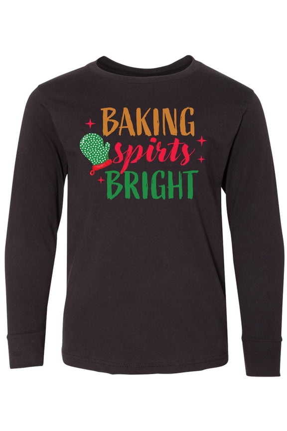 Christmas Baking Spirits Bright with Green Oven Mit Long Sleeve Youth T-Shirt