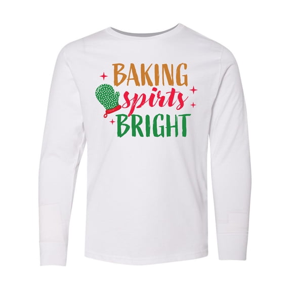 Inktastic Christmas Baking Spirits Bright with Green Oven Mit Long Sleeve Youth T-Shirt