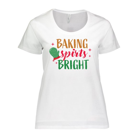 Inktastic Christmas Baking Spirits Bright with Green Oven Mit Women's Plus Size T-Shirt
