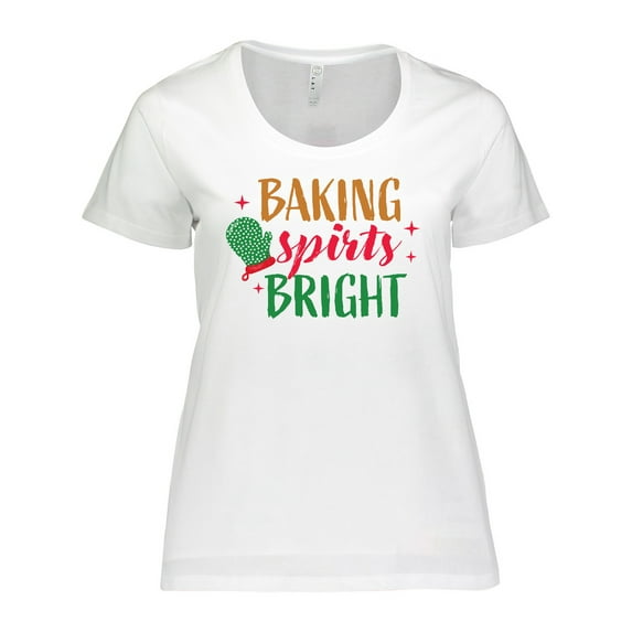 Inktastic Christmas Baking Spirits Bright with Green Oven Mit Women's Plus Size T-Shirt