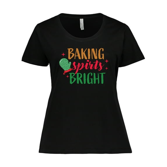 Inktastic Christmas Baking Spirits Bright with Green Oven Mit Women's Plus Size T-Shirt