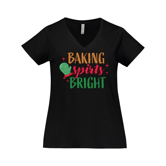 Inktastic Christmas Baking Spirits Bright with Green Oven Mit Women's Plus Size V-Neck T-Shirt
