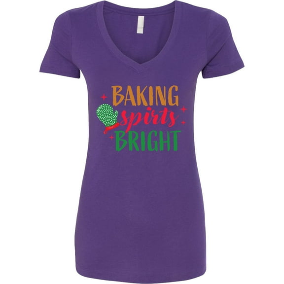 Inktastic Christmas Baking Spirits Bright with Green Oven Mit Women's V-Neck T-Shirt