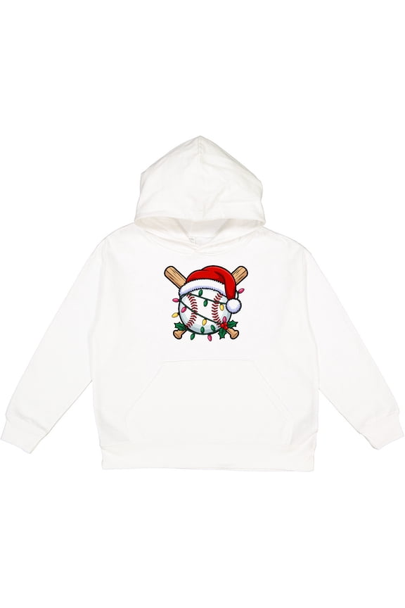 Christmas Baseball Santa Hat Lights Youth Hoodie Sweatshirt
