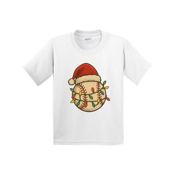 Inktastic Christmas Baseball Santa Hat Lights Youth T-Shirt