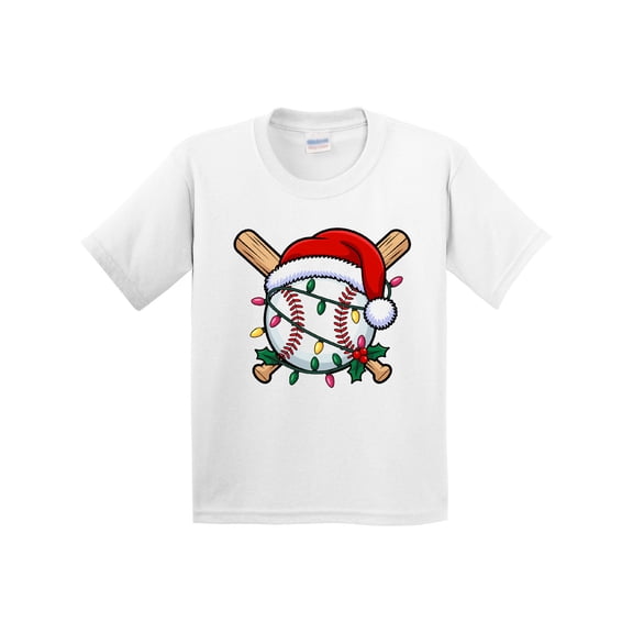 Inktastic Christmas Baseball Santa Hat Lights Youth T-Shirt