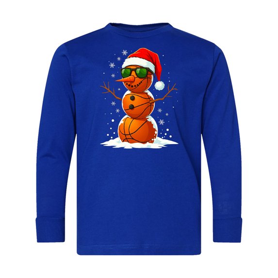 Inktastic Christmas Basketball Snowman with Santa Hat Long Sleeve Youth T-Shirt