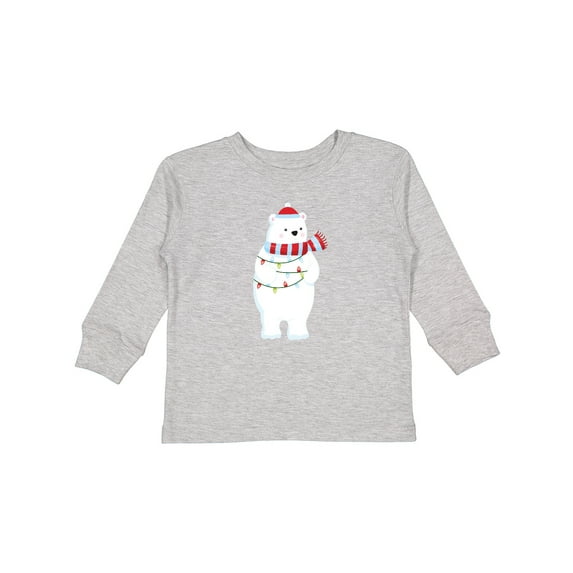 Inktastic Christmas Bear, Polar Bear, Hat, Christmas Lights Boys or Girls Long Sleeve Toddler T-Shirt