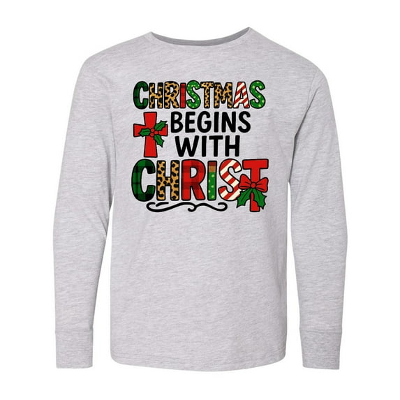 Inktastic Christmas Begins with Christ Religious Holiday Long Sleeve Youth T-Shirt