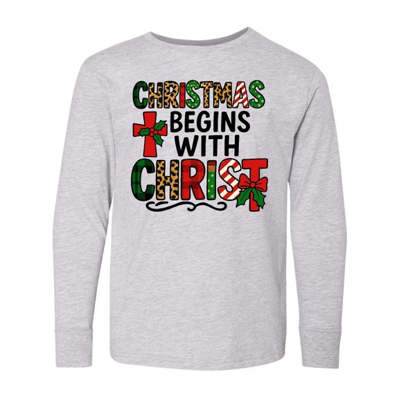 Inktastic Christmas Begins with Christ Religious Holiday Long Sleeve Youth T-Shirt