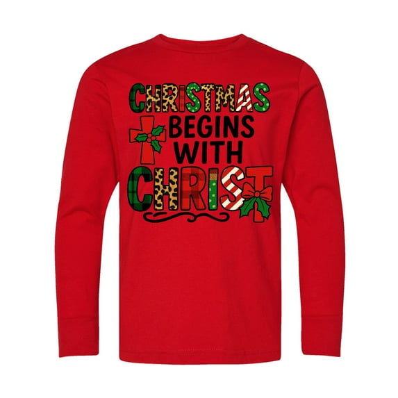 Inktastic Christmas Begins with Christ Religious Holiday Long Sleeve Youth T-Shirt