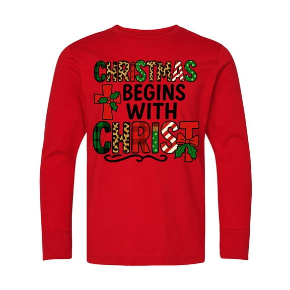 Inktastic Christmas Begins with Christ Religious Holiday Long Sleeve Youth T-Shirt