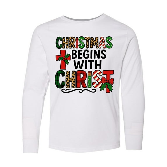 Inktastic Christmas Begins with Christ Religious Holiday Long Sleeve Youth T-Shirt