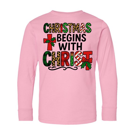 Inktastic Christmas Begins with Christ Religious Holiday Long Sleeve Youth T-Shirt