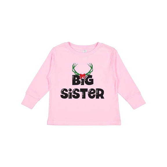 Inktastic Christmas, Big Sister, Antlers, Bow, Xmas, Typography Girls Long Sleeve Toddler T-Shirt