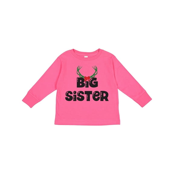 Inktastic Christmas, Big Sister, Antlers, Bow, Xmas, Typography Girls Long Sleeve Toddler T-Shirt