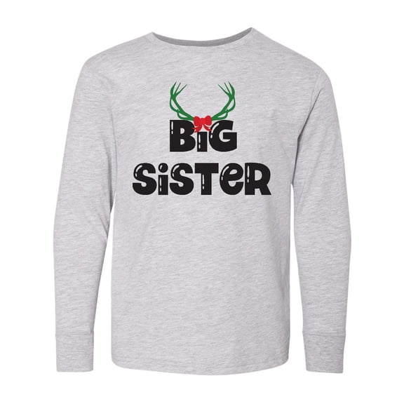 Inktastic Christmas, Big Sister, Antlers, Bow, Xmas, Typography Long Sleeve Youth T-Shirt