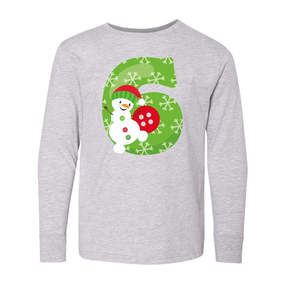 Inktastic Christmas Birthday, 6th Birthday, Cute Snowman, Carrot Nose Long Sleeve Youth T-Shirt