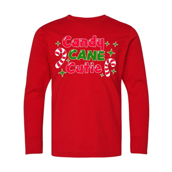 Inktastic Christmas Candy Cane Cutie with Candy Canes Long Sleeve Youth T-Shirt