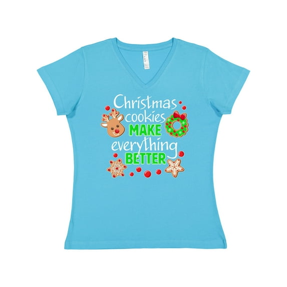 Inktastic Christmas Cookies Make Everything Better Women's V-Neck T-Shirt