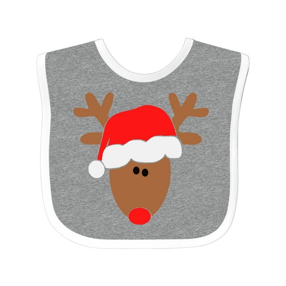 Inktastic Christmas Cute Reindeer in Santa Hat Boys or Girls Baby Bib