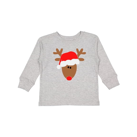 Inktastic Christmas Cute Reindeer in Santa Hat Boys or Girls Long Sleeve Toddler T-Shirt