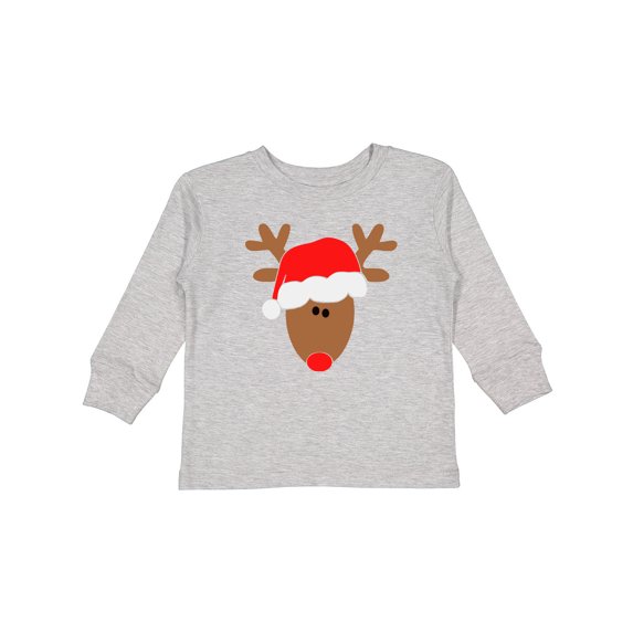 Inktastic Christmas Cute Reindeer in Santa Hat Boys or Girls Long Sleeve Toddler T-Shirt