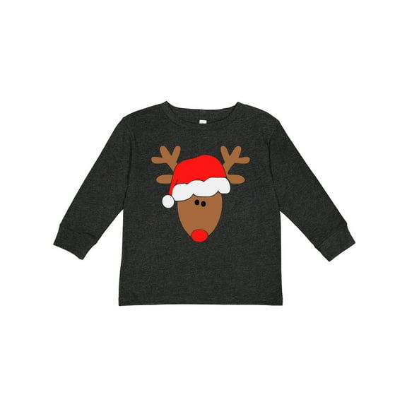 Inktastic Christmas Cute Reindeer in Santa Hat Boys or Girls Long Sleeve Toddler T-Shirt