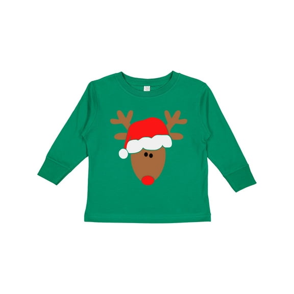 Inktastic Christmas Cute Reindeer in Santa Hat Boys or Girls Long Sleeve Toddler T-Shirt