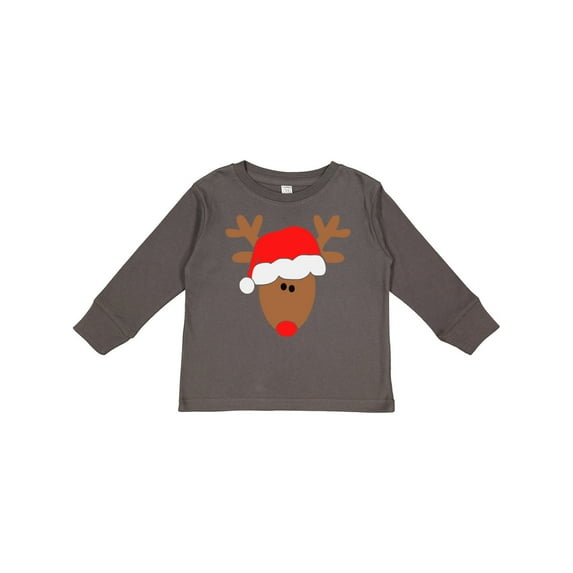 Inktastic Christmas Cute Reindeer in Santa Hat Boys or Girls Long Sleeve Toddler T-Shirt