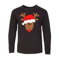 thumbnail image 1 of Inktastic Christmas Cute Reindeer in Santa Hat Long Sleeve Youth T-Shirt, 1 of 5