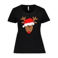 thumbnail image 1 of Inktastic Christmas Cute Reindeer in Santa Hat Women's Plus Size T-Shirt, 1 of 5