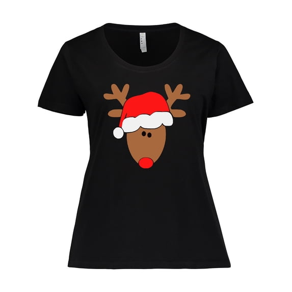 Inktastic Christmas Cute Reindeer in Santa Hat Women's Plus Size T-Shirt