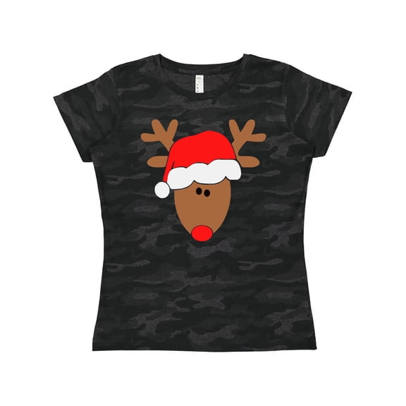 Inktastic Christmas Cute Reindeer in Santa Hat Women's T-Shirt