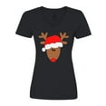 thumbnail image 1 of Inktastic Christmas Cute Reindeer in Santa Hat Women's V-Neck T-Shirt, 1 of 5