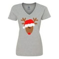 thumbnail image 1 of Inktastic Christmas Cute Reindeer in Santa Hat Women's V-Neck T-Shirt, 1 of 5