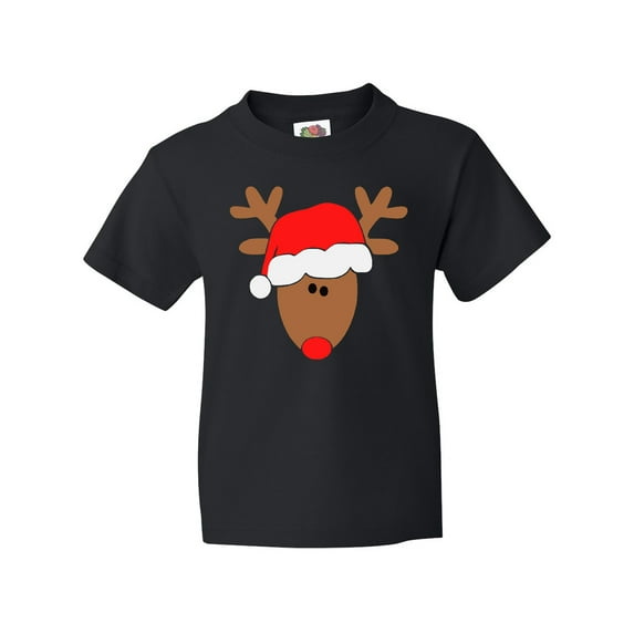 Inktastic Christmas Cute Reindeer in Santa Hat Youth T-Shirt