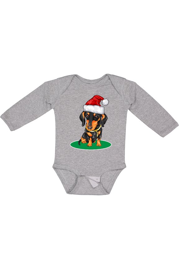 Christmas Dachshund Dog Santa Boys or Girls Long Sleeve Baby Bodysuit