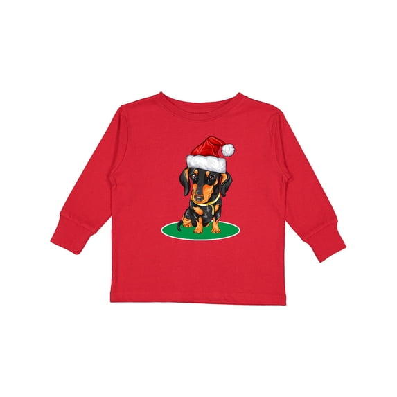 Inktastic Christmas Dachshund Dog Santa Boys or Girls Long Sleeve Toddler T-Shirt
