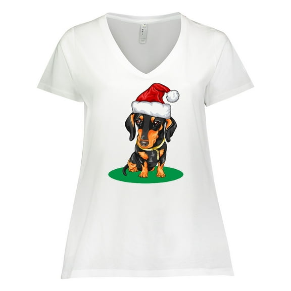 Inktastic Christmas Dachshund Dog Santa Women's Plus Size V-Neck T-Shirt