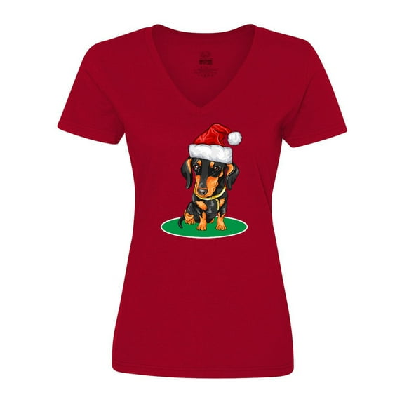 Inktastic Christmas Dachshund Dog Santa Women's V-Neck T-Shirt