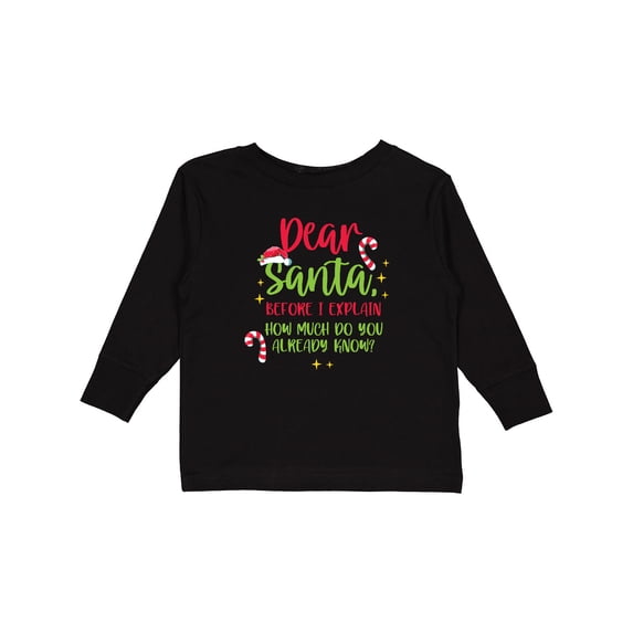 Inktastic Christmas Dear, Santa Before I Explain How Much Do You Know? Boys or Girls Long Sleeve Toddler T-Shirt