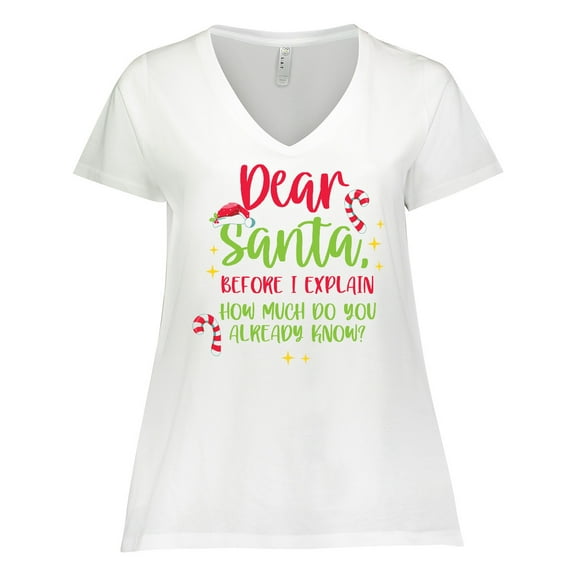 Inktastic Christmas Dear, Santa Before I Explain How Much do you Know? Women's Plus Size V-Neck T-Shirt