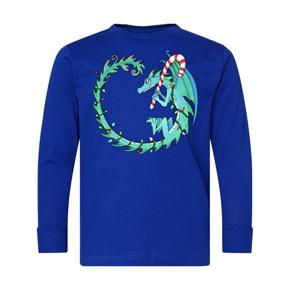 Inktastic Christmas Dragon with Candy Cane Long Sleeve Youth T-Shirt