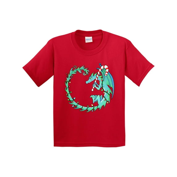 Inktastic Christmas Dragon with Candy Cane Youth T-Shirt
