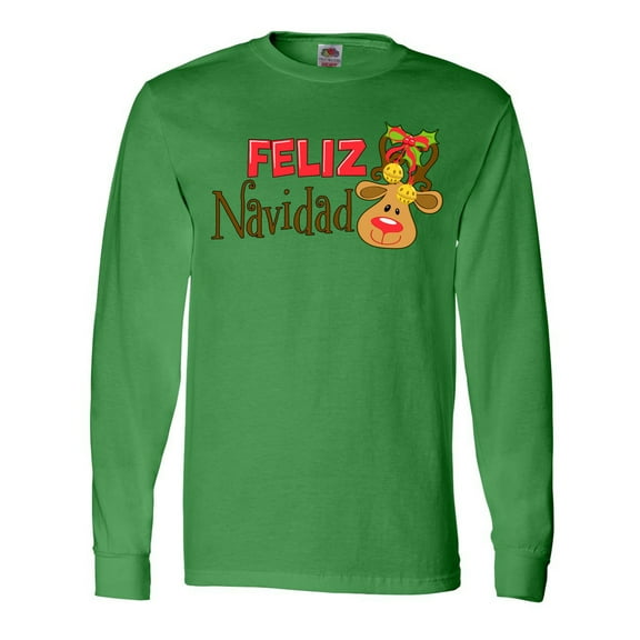 Inktastic Christmas Feliz Navidad with Cute Reindeer Long Sleeve T-Shirt