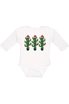 Christmas Funny Cactus Santa Boys or Girls Long Sleeve Baby Bodysuit