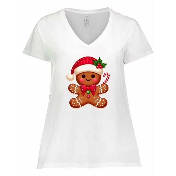 Inktastic Christmas Gingerbread Man Women's Plus Size V-Neck T-Shirt