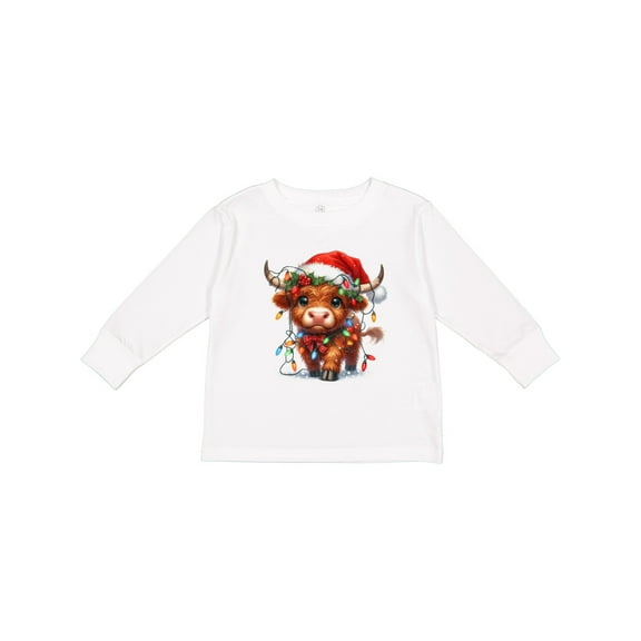 Inktastic Christmas Highland Cow Boys or Girls Long Sleeve Toddler T-Shirt