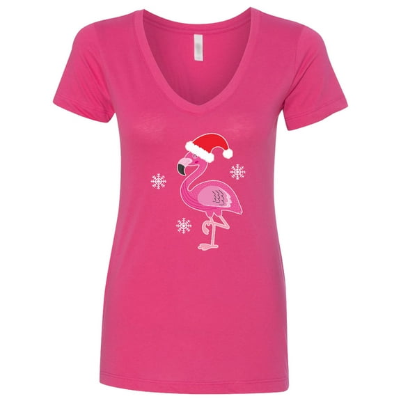 Inktastic Christmas Holiday Cute Flamingo Women's V-Neck T-Shirt